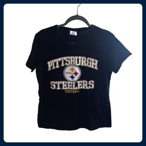 NFL Pittsburgh‎ Steelers Football Womens Black T Shirt Tee Team Apparel